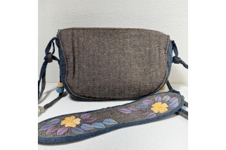 Vintage applique crossbody bag with adjustable shoulder strap