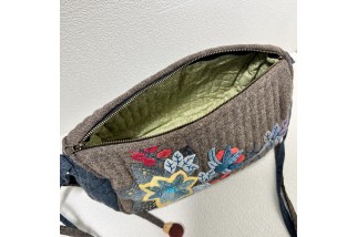 Vintage applique crossbody bag with adjustable shoulder strap