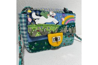 Pegasus and rainbow appliqué crossbody bag