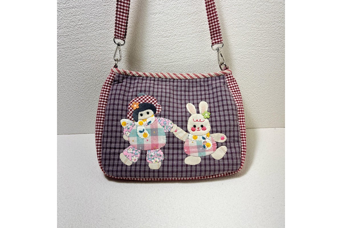 Red Check Applique Crossbody Bag