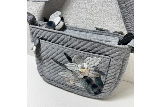 Grey Japanese Elegant Floral Crossbody Bag