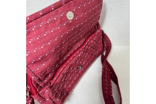 Burgundy fabric multi-pocket crossbody bag