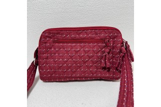 Burgundy fabric multi-pocket crossbody bag
