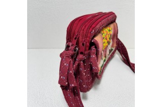 Burgundy fabric multi-pocket crossbody bag