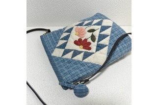 Blue Vintage Geometric Patchwork Crossbody Bag