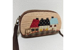 Patchwork wallet with cottage and church appliques