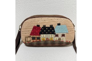 Patchwork wallet with cottage and church appliques