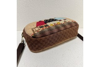 Patchwork wallet with cottage and church appliques