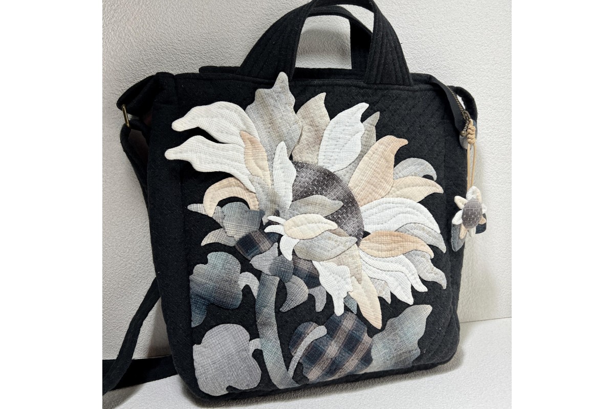 Black Quilted Sunflower Tote